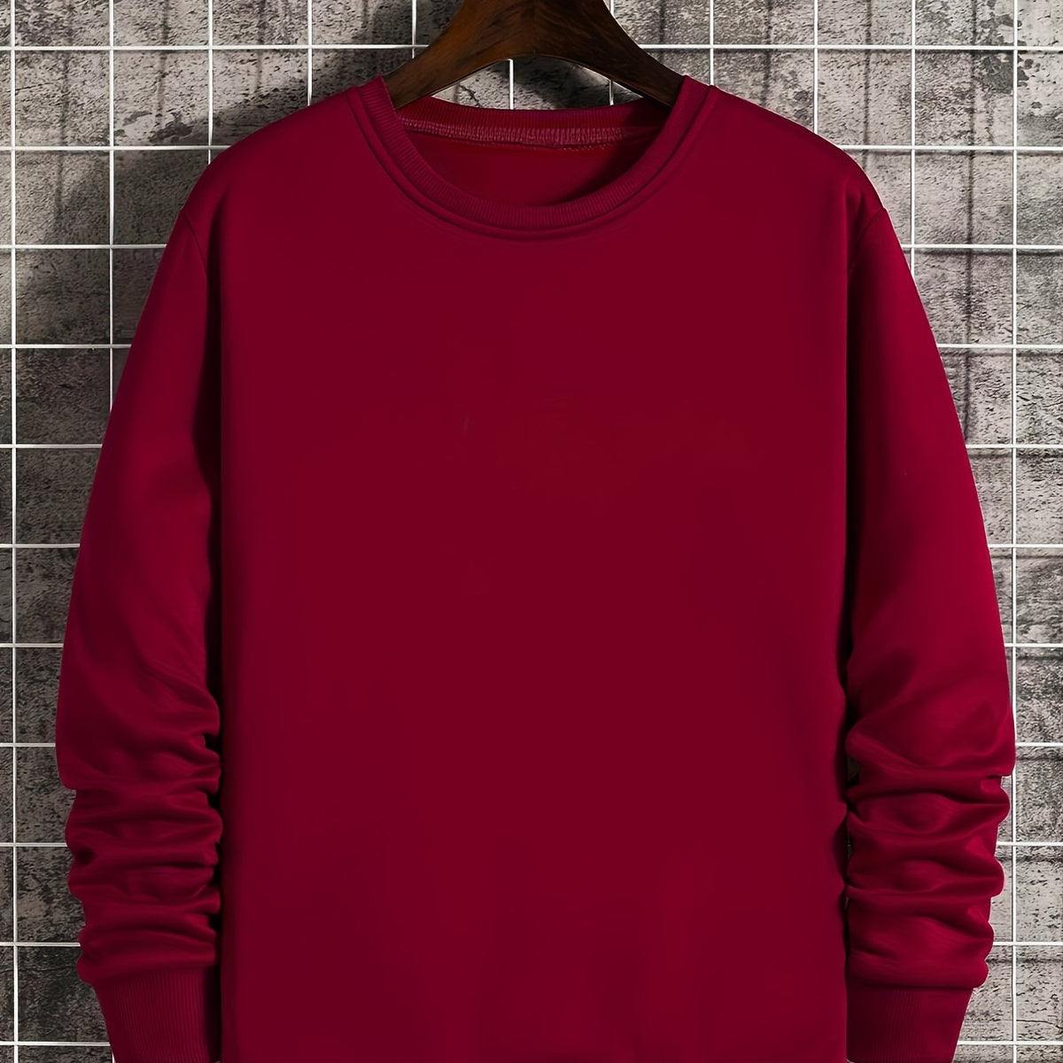Men's Casual Crew Neck Sweatshirt Solid Color Loose Fit Polyester Knit Slight Stretch Active Pullover