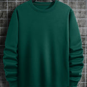 Men's Casual Crew Neck Sweatshirt Solid Color Loose Fit Polyester Knit Slight Stretch Active Pullover