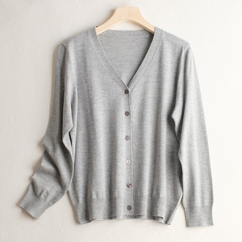 Basic Style Commuter Coat Silk Knitted Cardigan Sweater