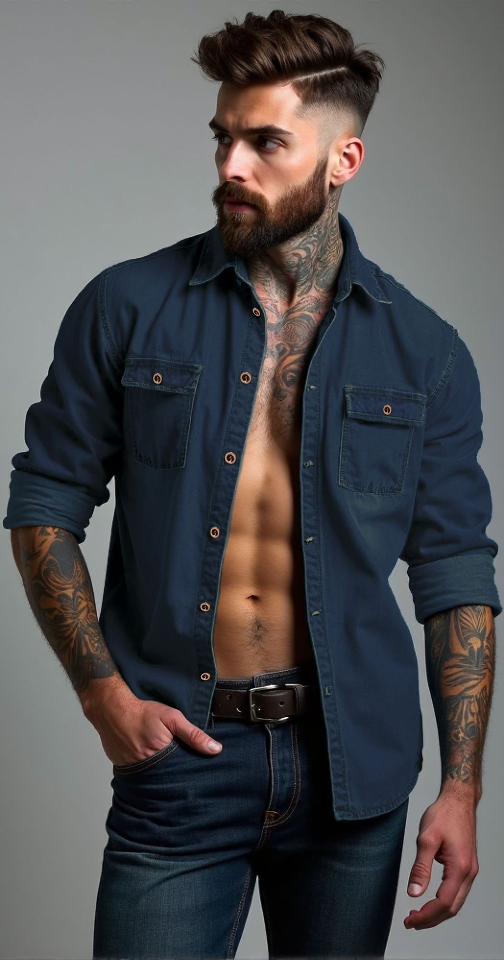 Denim Men's Shirt Spring And Autumn Cardigan Wish Multi-color Multi-size Plus Size