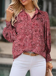 Women's Long-sleeved Printed Top Lapel
