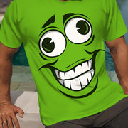 Men's Trendy 3D Smiling Face Print Casual Tee - Crew Neck, Short Sleeve, Polyester Blend, Machine Washable - Perfect for Spring/Fall