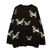 Butterfly Ripped Crochet Tassel Round Neck Knitted Sweater Tide
