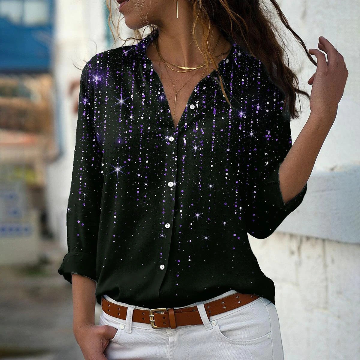 Women's 3D Sequin Gradient Printing Loose Casual Top