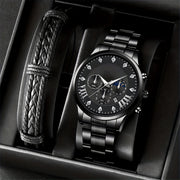Diamond Men's Steel Strap Watch Sun Moon Star Calendar Quartz