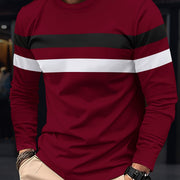 Men's Striped Color Blocking Sweatshirt, Casual Trendy Long Sleeve Sports Pullover As Gift