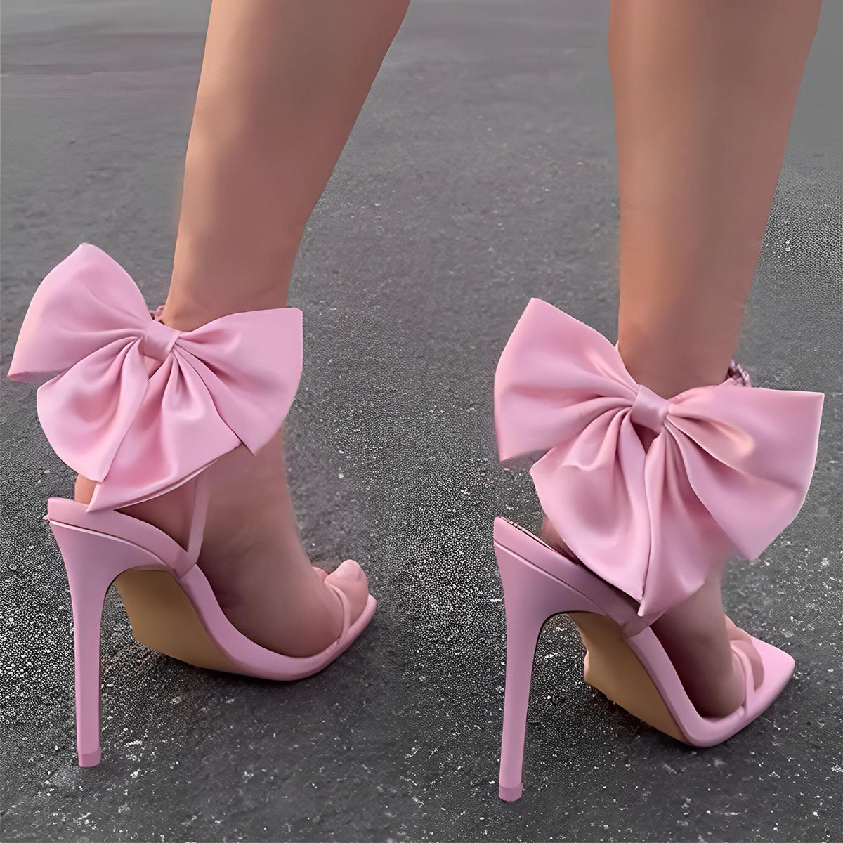 Rhinestone Stiletto Sandals With Back Bow