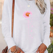 Chic Daisy Print Long Sleeve T-Shirt for Women - Casual Crew Neck, Soft Polyester, Machine Washable - Perfect for Fall & Winter