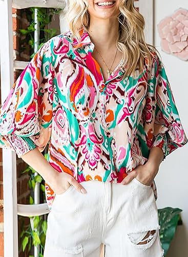 Women's Long-sleeved Printed Top Lapel