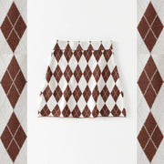 High Waist Slim-fit Slimming Rhombic Woolen Knitted A- Line Skirt