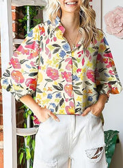 Women's Long-sleeved Printed Top Lapel