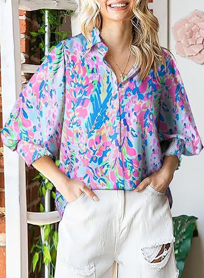 Women's Long-sleeved Printed Top Lapel