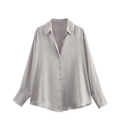 All-match Silk Satin Texture Draping Long-sleeved Shirt For Women