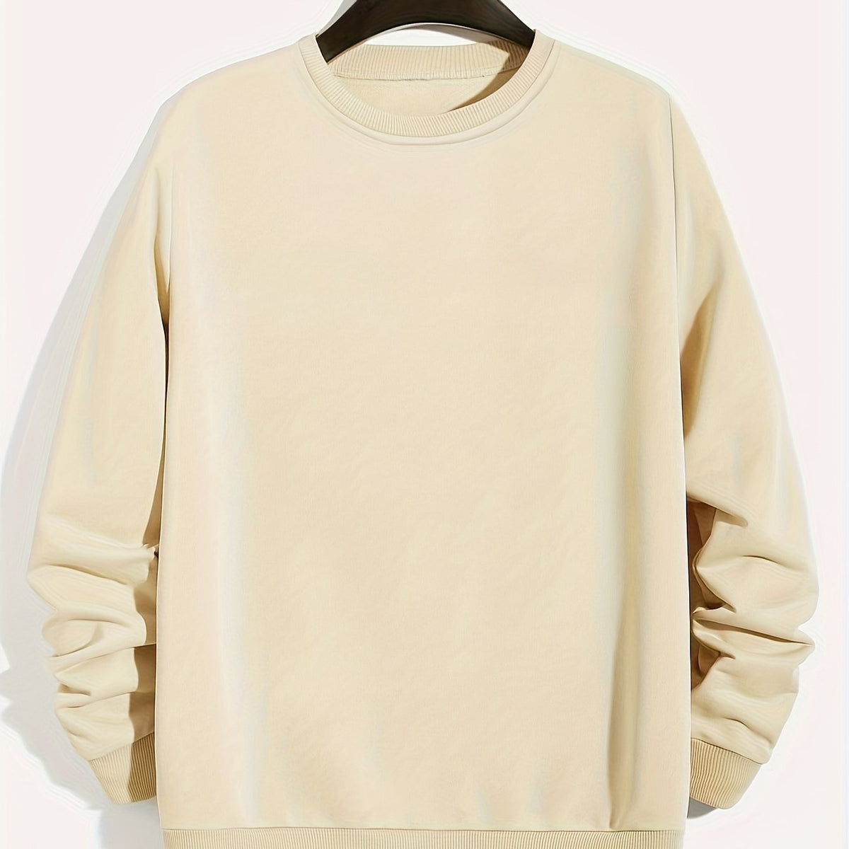 Men's Casual Crew Neck Sweatshirt Solid Color Loose Fit Polyester Knit Slight Stretch Active Pullover