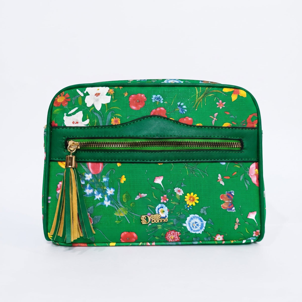Flora Borsa con Stampa Floreale Verde
