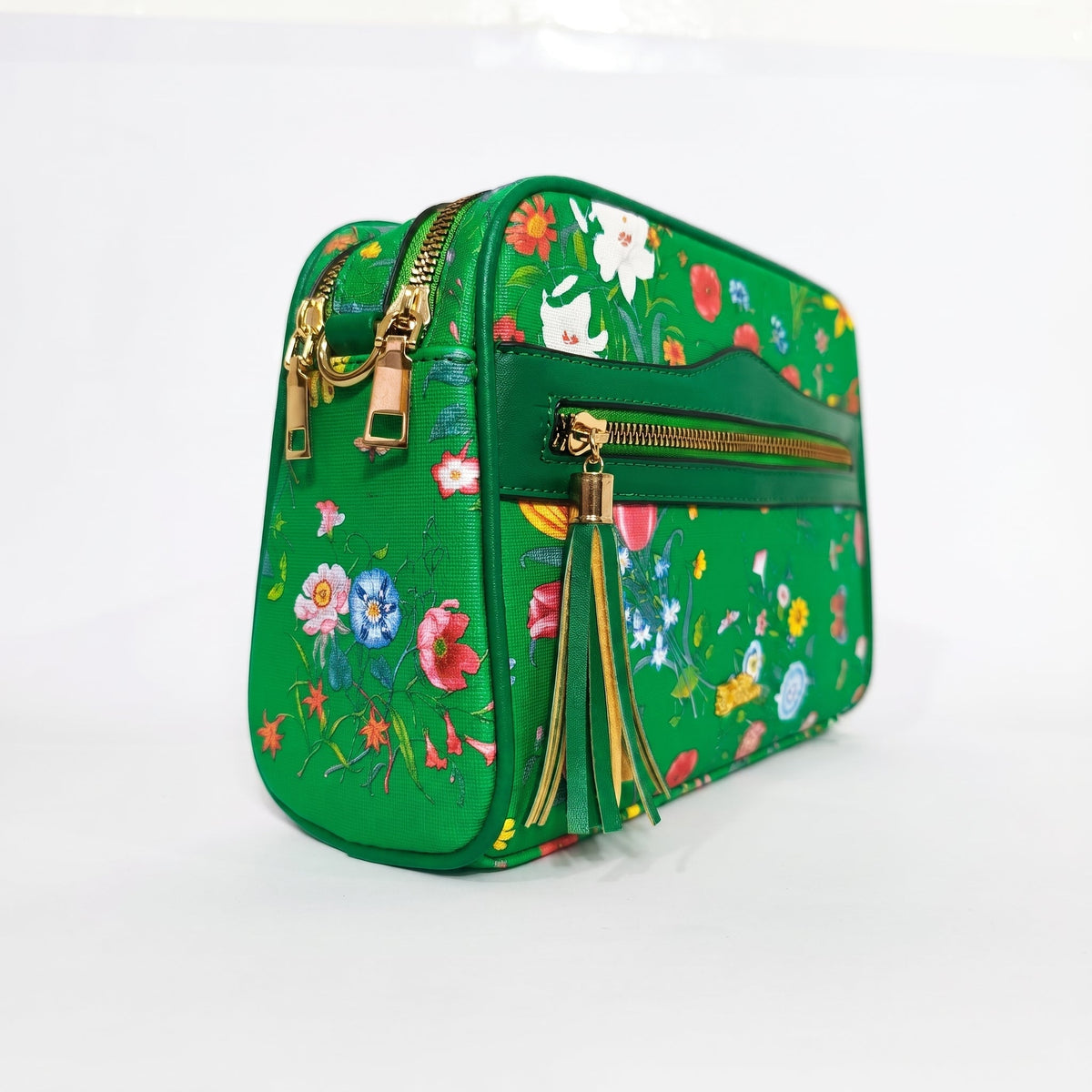 Flora Borsa con Stampa Floreale Verde