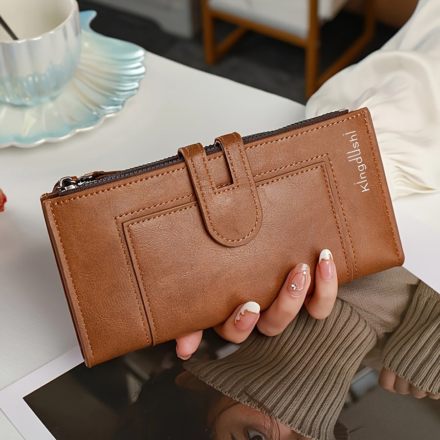 Classic Solid Color Long Clutch Wallet, Versatile Lightweight Coin Purse, Minimalist Retro Style Purse