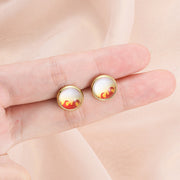 Simple Exquisite Button Stud Earrings Round Hexagonal