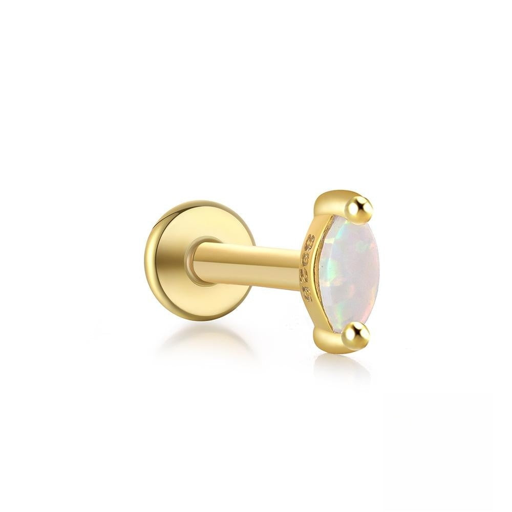 S925 Sterling Silver Opal Flat Head Internal Thread Piercing Cartilage Stud Earrings
