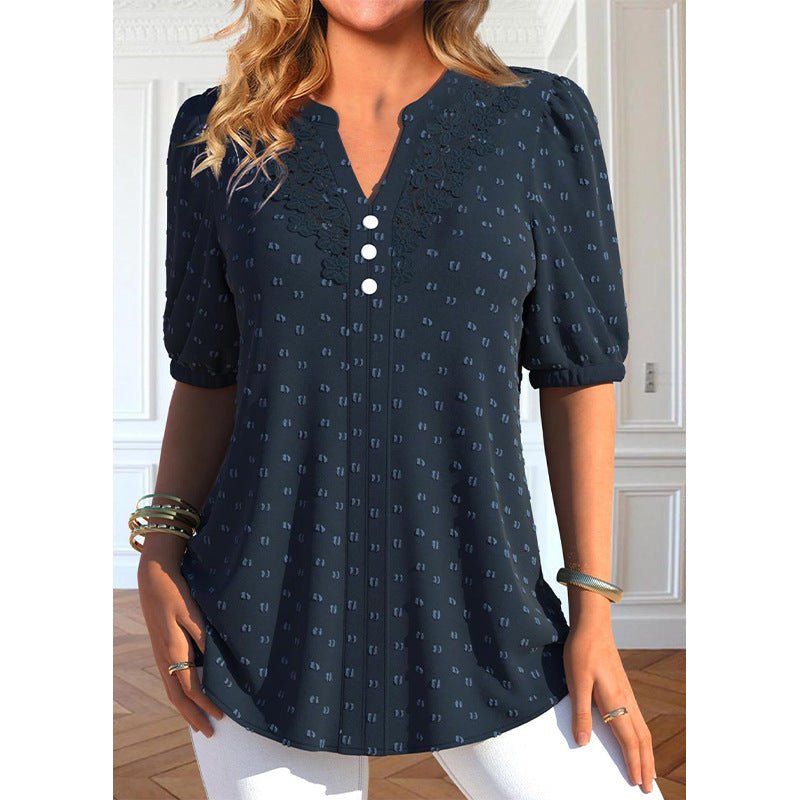 Camicia blu navy con bottoni e maniche corte, anche in taglie comode