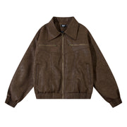 Vintage Distressed Leather Jacket For Men