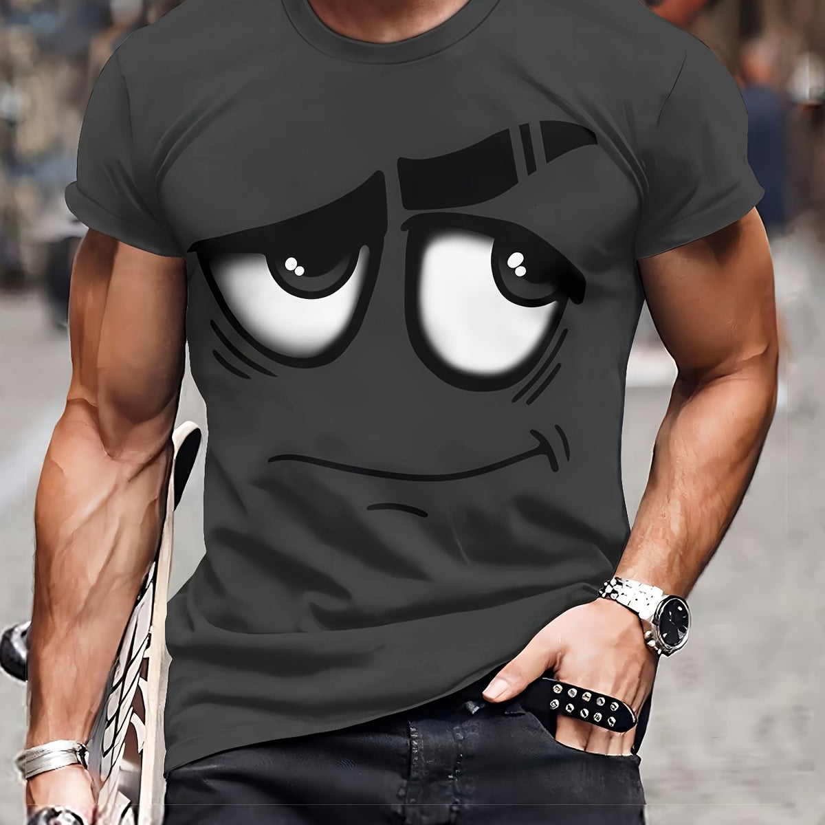Men's 3D Novelty Graphic Tee - Casual Polyester Crew Neck T-Shirt, Machine Washable