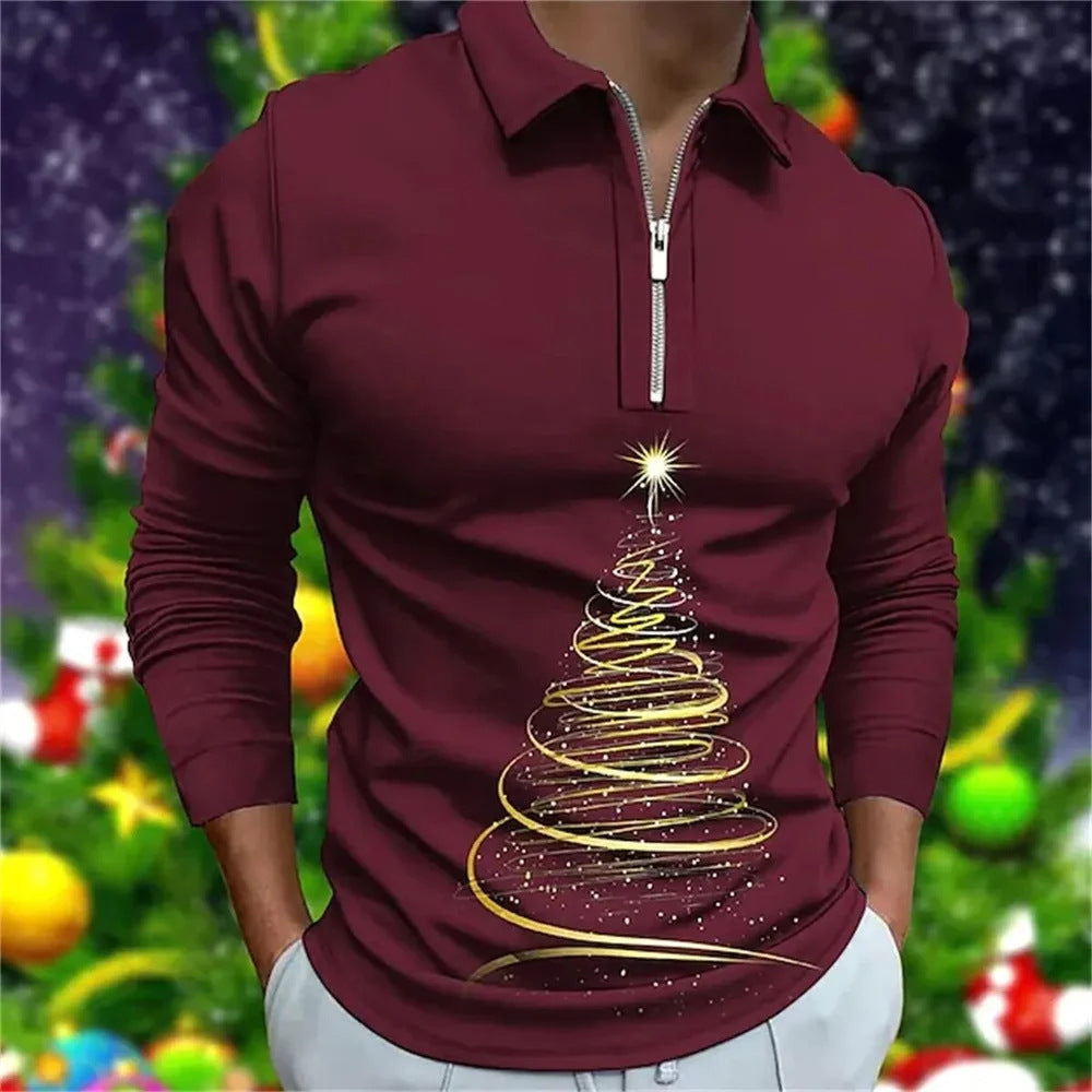 Men's Santa Claus Graphic Digital Printing Long-sleeve Zipper