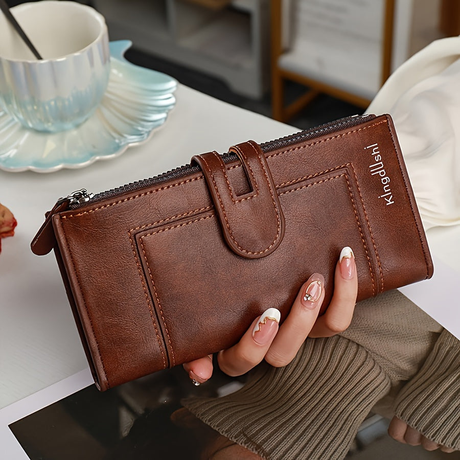 Classic Solid Color Long Clutch Wallet, Versatile Lightweight Coin Purse, Minimalist Retro Style Purse