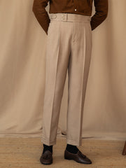 Men's Adjustable Buckle High Waist Straight Casual Suit Pants