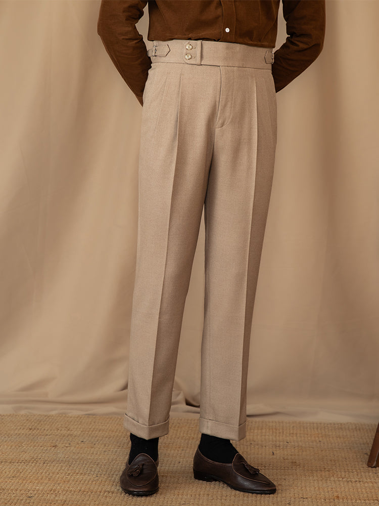 Men's Adjustable Buckle High Waist Straight Casual Suit Pants