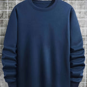 Men's Casual Crew Neck Sweatshirt Solid Color Loose Fit Polyester Knit Slight Stretch Active Pullover