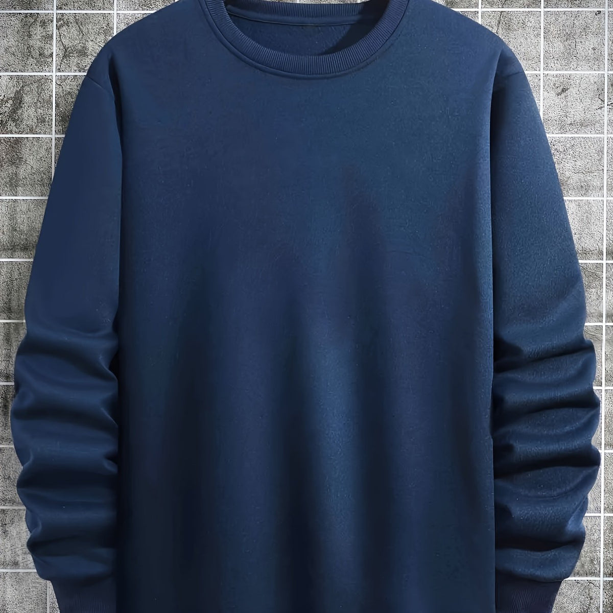 Men's Casual Crew Neck Sweatshirt Solid Color Loose Fit Polyester Knit Slight Stretch Active Pullover