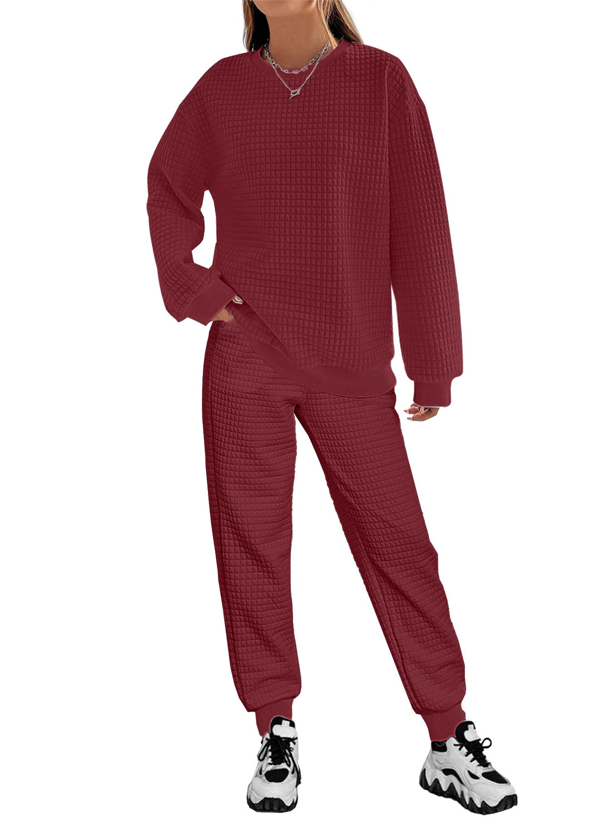 Women's Patchwork Long Sleeved Fashionable Casual Set