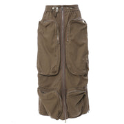 Three-dimensional Zipper Pocket Side Slit Midi Skirt