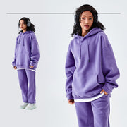 Solid Color Fleece-lined G Thick Hooded Sweater