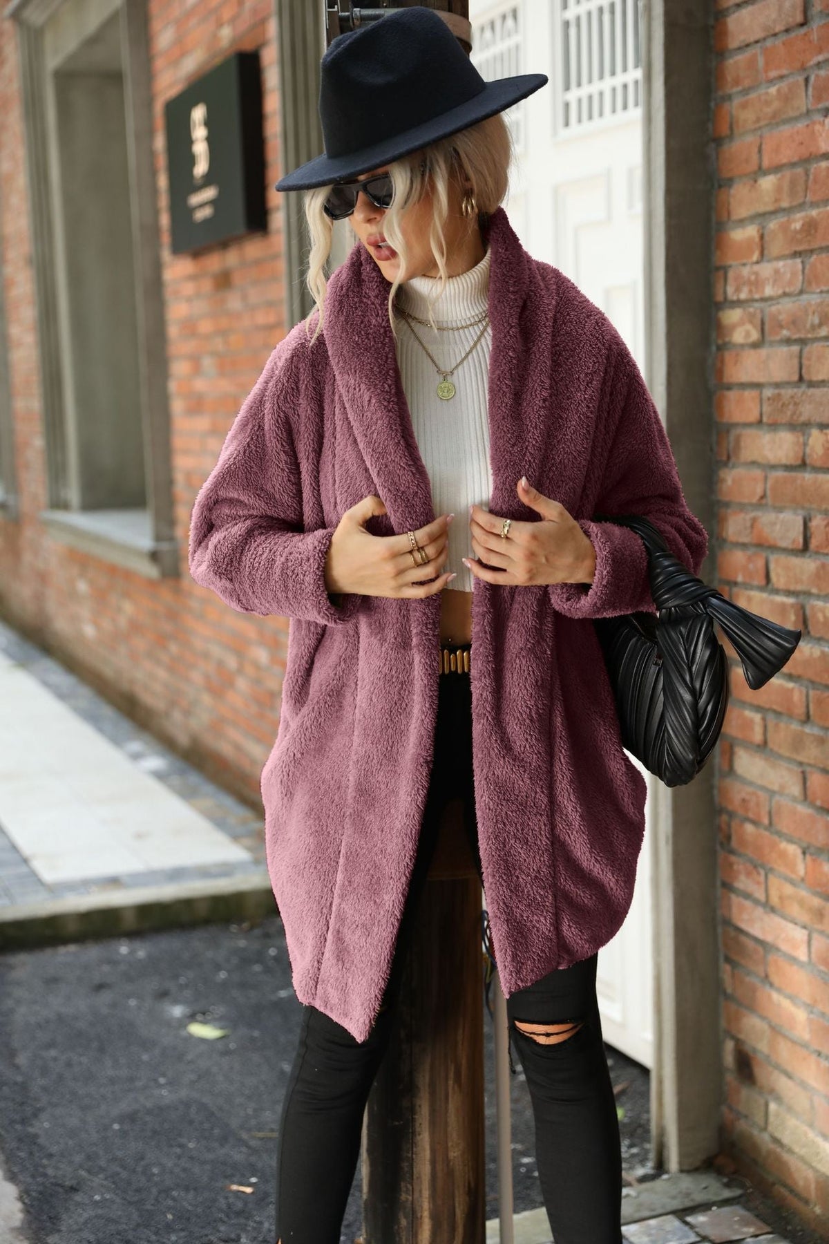 Solid Color Loose Lapels Coat Without Buckle