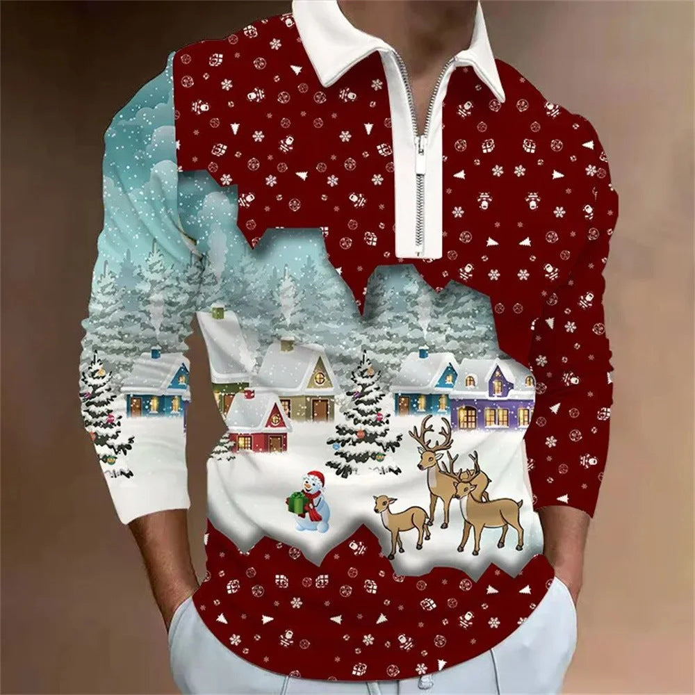 Men's Santa Claus Graphic Digital Printing Long-sleeve Zipper