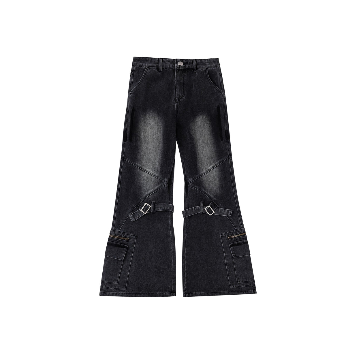 Worn Looking Washed-out Skinny Jeans Strap Patchwork Casual Pants