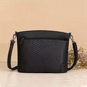 Solid Color Crocodile Pattern Genuine Leather Crossbody Bag with Removable Strap and Zipper Closure, Polyester Lined, Large Capacity Shoulder Bag for Women