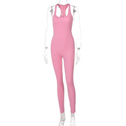European And American Style Sleeveless Backless Waist Trimming Jumpsuit
