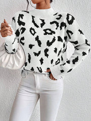 Spring And Autumn Temperament Leopard Print Jacquard Top