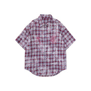 Wear Detachable Cuff Tie-dye American Street Blue Plaid Shirt Coat