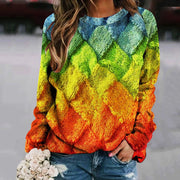 Printed Patchwork Round Neck Raglan Long Sleeve Women's Sweater