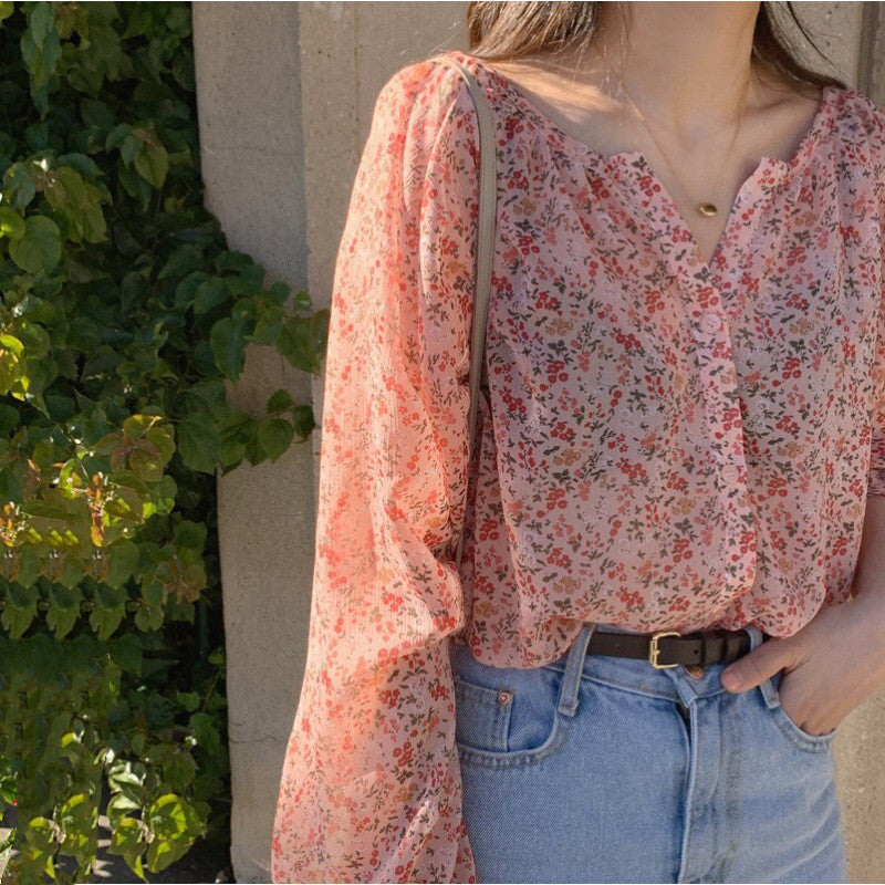 Pullover Lace Chiffon Temperament Commute Printed Long Sleeve