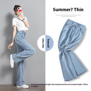 Draping Effect Jeans Women's Thin High Waist Straight Ice Silk Wide-leg Pants