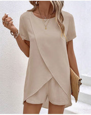 Solid Color Women's Suit Irregular Top Shorts