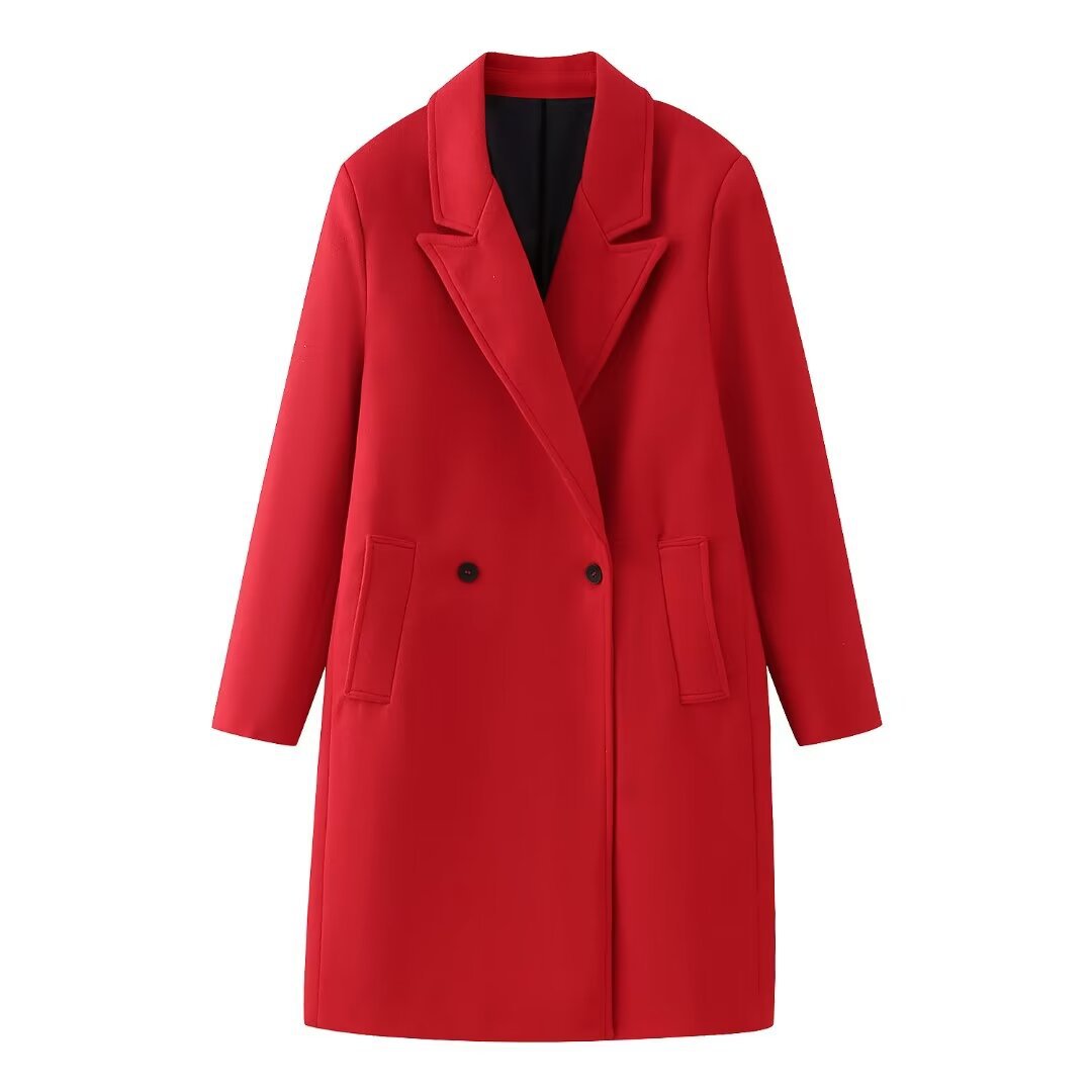 Double Breasted Long Red Overcoat