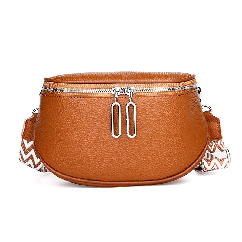 New Double Zipper Leather Messenger Bag