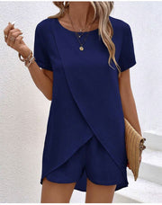 Solid Color Women's Suit Irregular Top Shorts