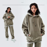 Solid Color Fleece-lined G Thick Hooded Sweater